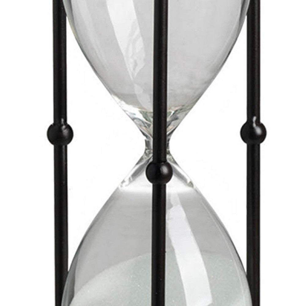 Iaon Hourglass Timer with White Sand | Tabletop 13" Black Iron Stand