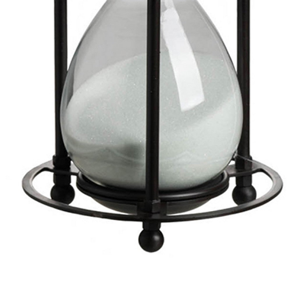 Iaon Hourglass Timer with White Sand | Tabletop 13" Black Iron Stand