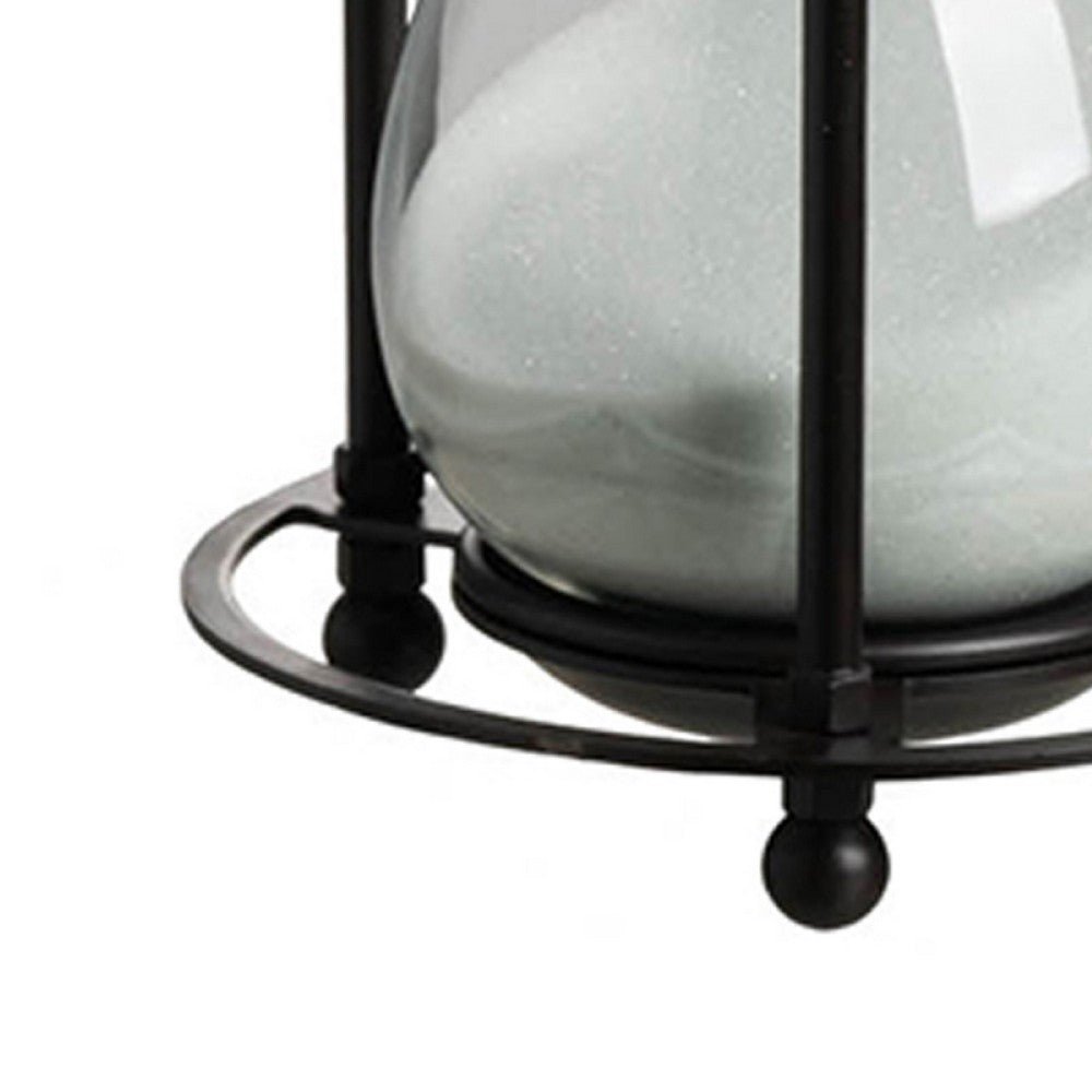 Iaon Hourglass Timer with White Sand | Tabletop 13" Black Iron Stand