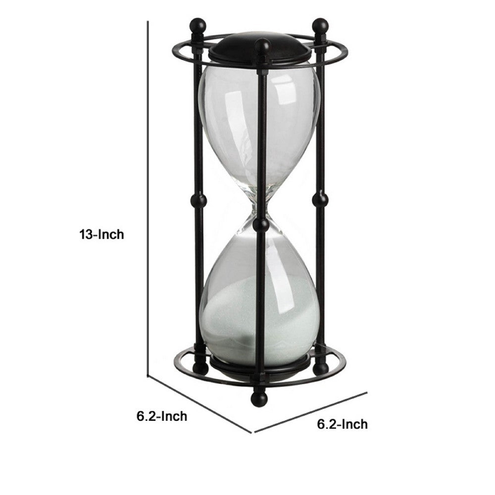 Iaon Hourglass Timer with White Sand | Tabletop 13" Black Iron Stand