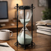 Iaon Hourglass Timer with White Sand | Tabletop 13" Black Iron Stand
