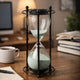 Iaon Hourglass Timer with White Sand | Tabletop 13" Black Iron Stand