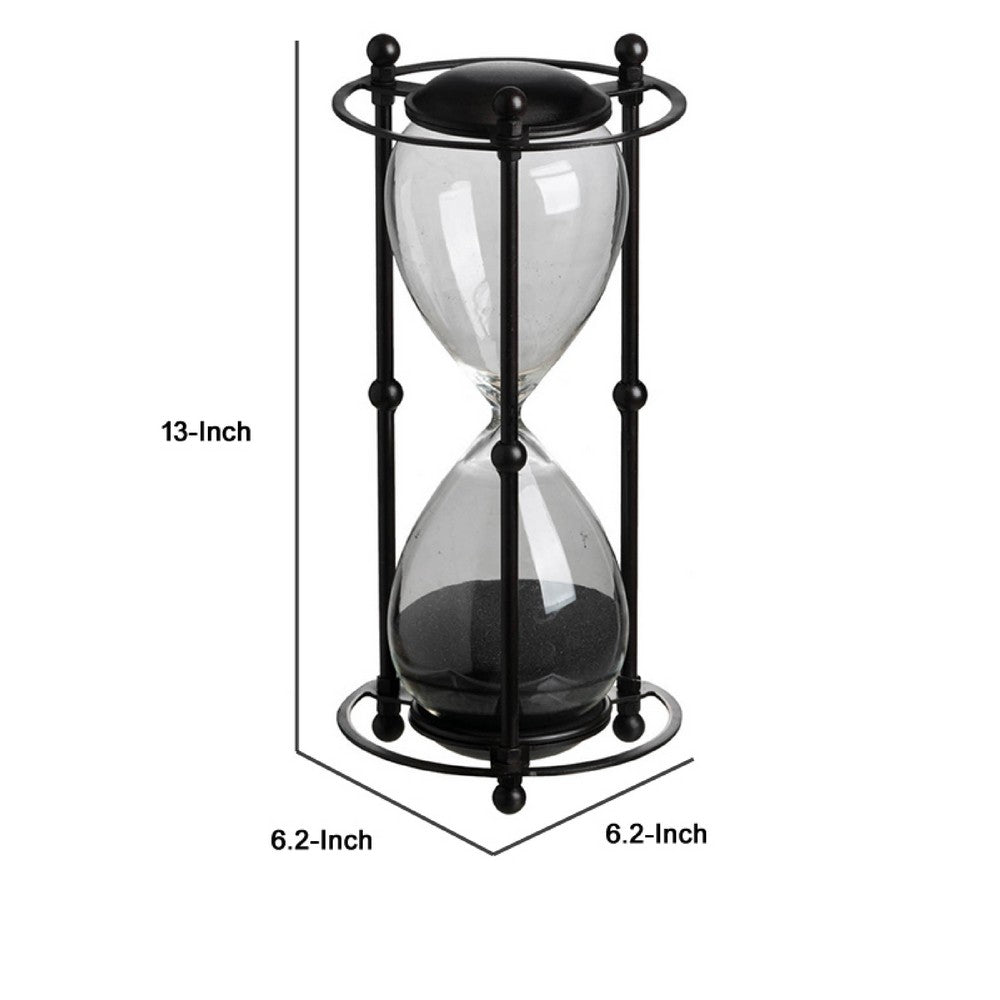 Iaon Hourglass Timer with Black Sand & Iron Stand | Tabletop 13"