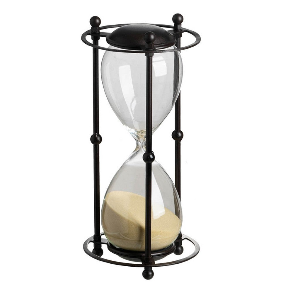 Iaon Hourglass Timer with Beige Sand | Tabletop 13" Black Iron Stand