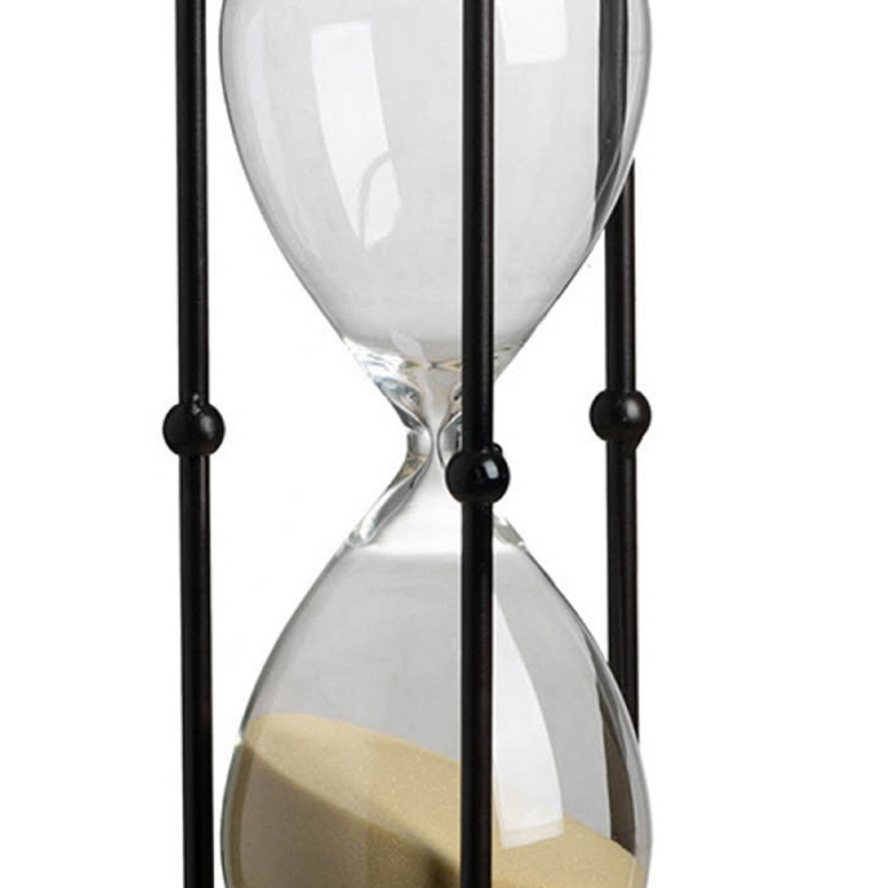 Iaon Hourglass Timer with Beige Sand | Tabletop 13" Black Iron Stand