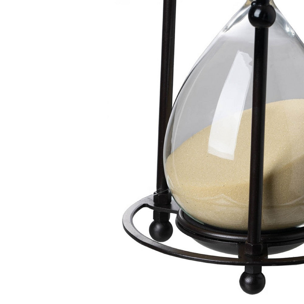 Iaon Hourglass Timer with Beige Sand | Tabletop 13" Black Iron Stand