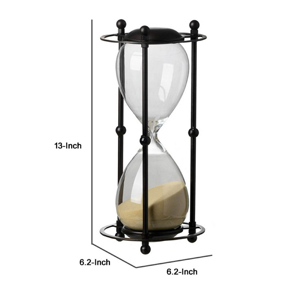 Iaon Hourglass Timer with Beige Sand | Tabletop 13" Black Iron Stand