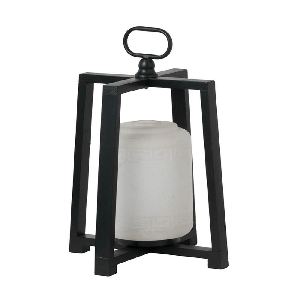 Lantern with White Glass Insert | Fir Wood & Iron Loop | 17"