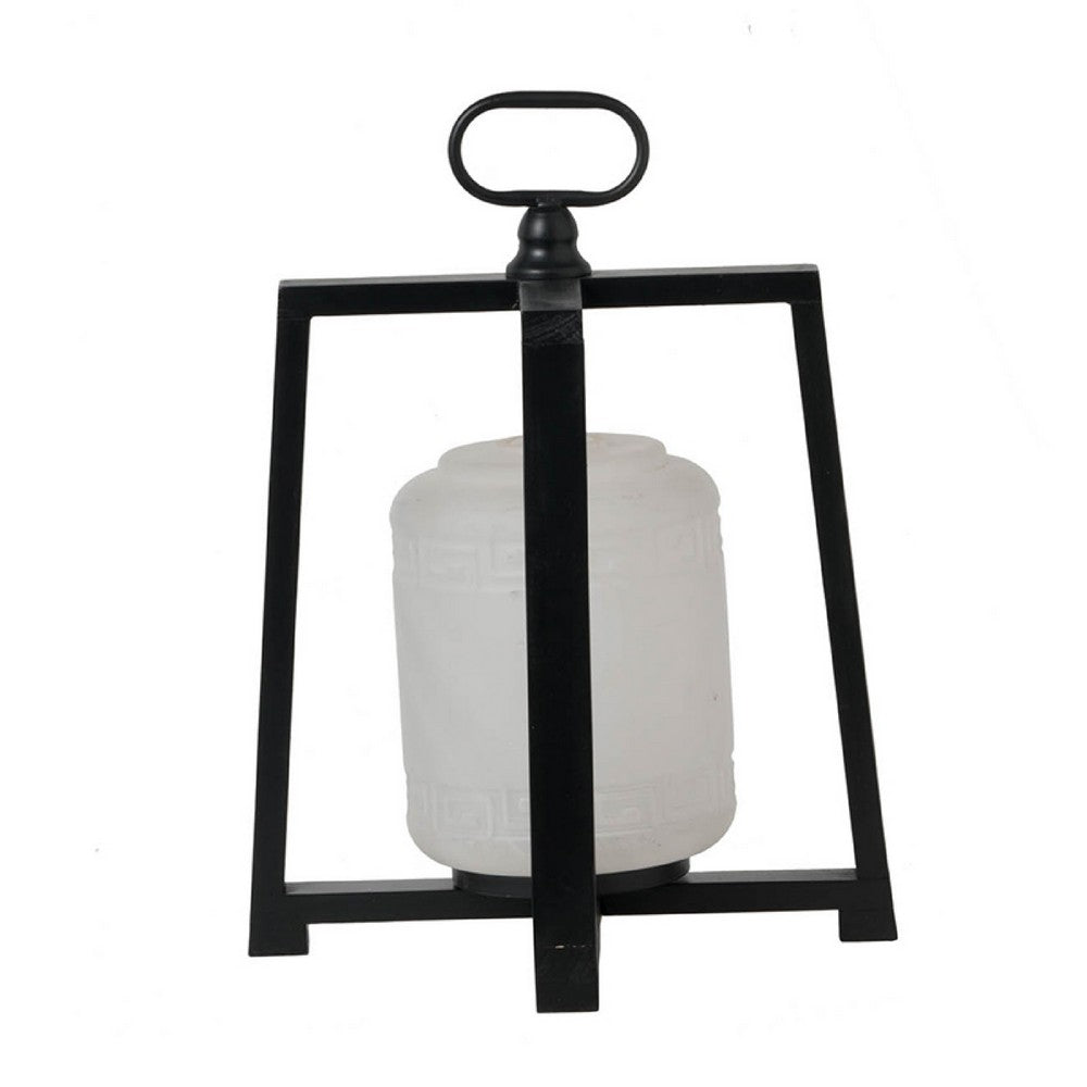 Lantern with White Glass Insert | Fir Wood & Iron Loop | 17"