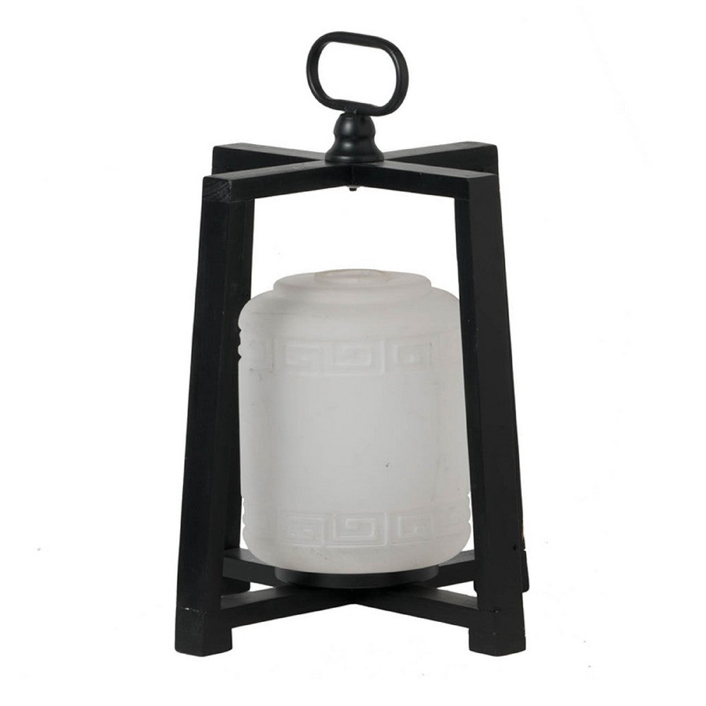 Lantern with White Glass Insert | Fir Wood & Iron Loop | 17"