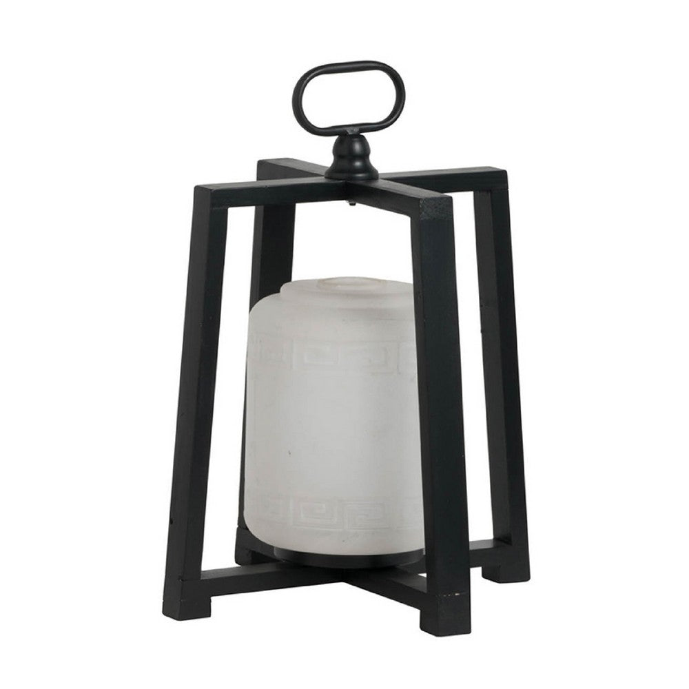 Lantern with White Glass Insert | Fir Wood & Iron Loop | 17"