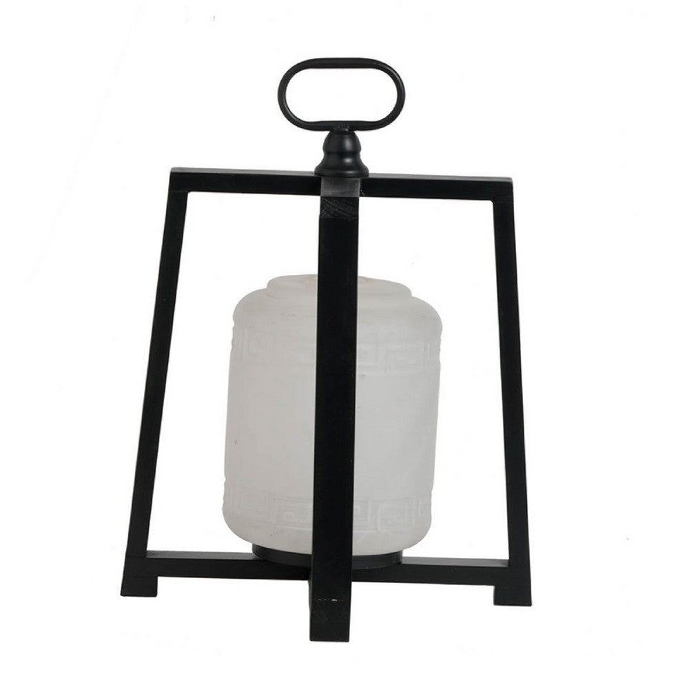 Lantern with White Glass Insert | Fir Wood & Iron Loop | 17"