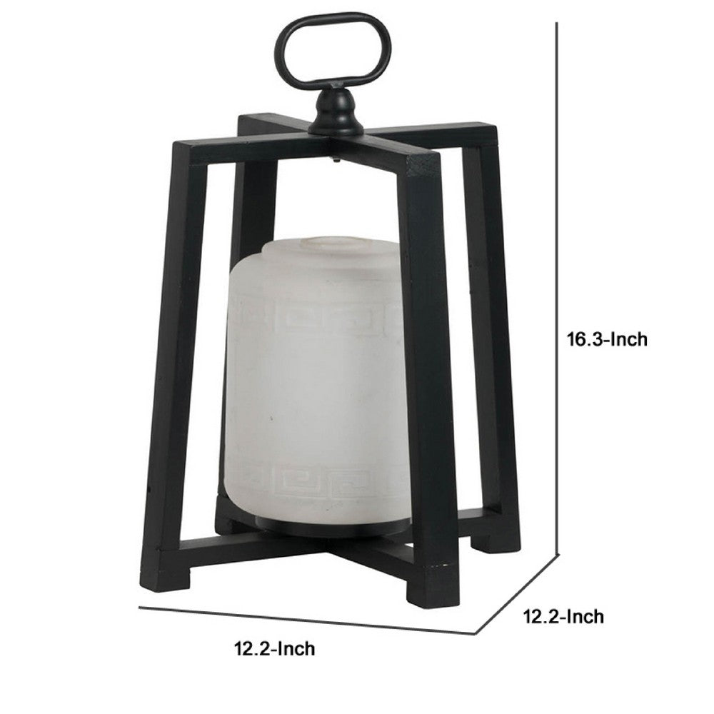 Lantern with White Glass Insert | Fir Wood & Iron Loop | 17"