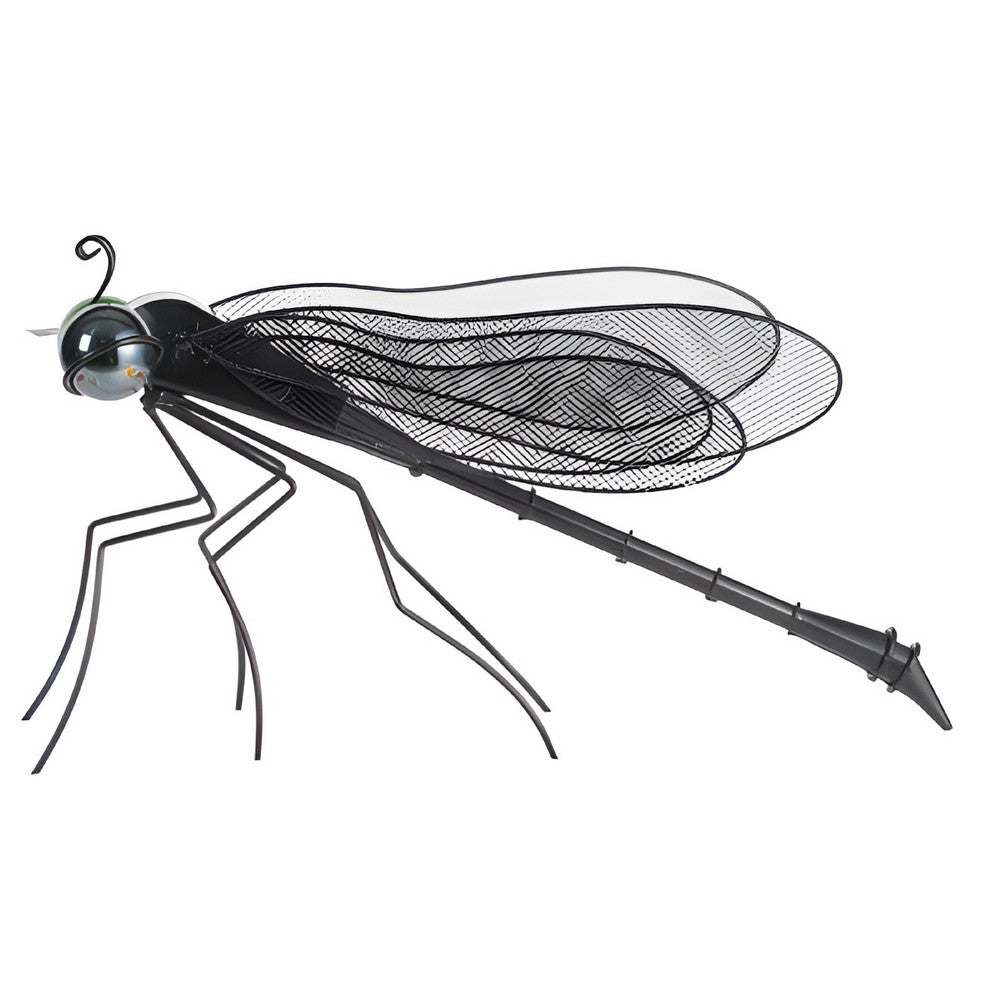 Decorative Dragonfly Garden Accent with Solar Lights | Black Iron Frame