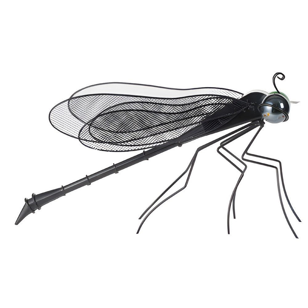 Decorative Dragonfly Garden Accent with Solar Lights | Black Iron Frame