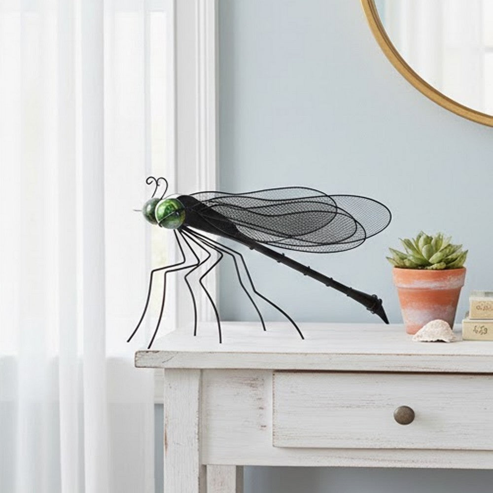 Decorative Dragonfly Garden Accent with Solar Lights | Black Iron Frame