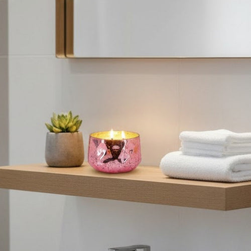 Myla Scented Soy Wax Candle | Round Glass Vessel | Luxe Rose Gold