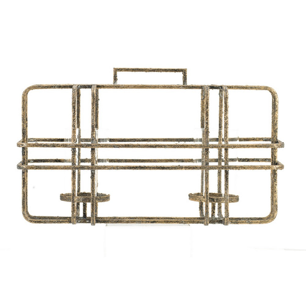 Decorative Candle Holder with Glass & Gold Open Geometric Frame
