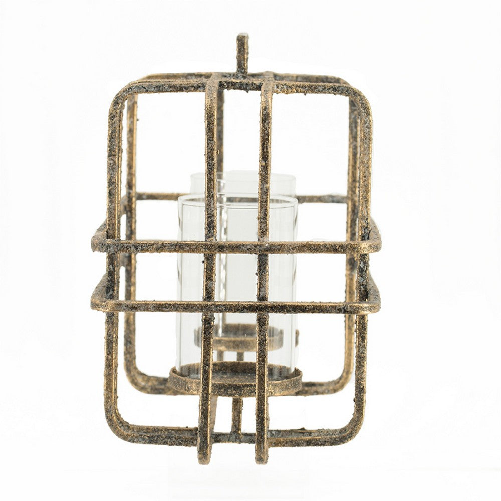 Decorative Candle Holder with Glass & Gold Open Geometric Frame
