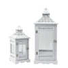 Decorative Lantern Set of 2 | Classic Cut Out Details & Glass Panels | White