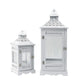Decorative Lantern Set of 2 | Classic Cut Out Details & Glass Panels | White