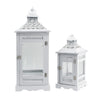 Decorative Lantern Set of 2 | Classic Cut Out Details & Glass Panels | White