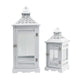 Decorative Lantern Set of 2 | Classic Cut Out Details & Glass Panels | White