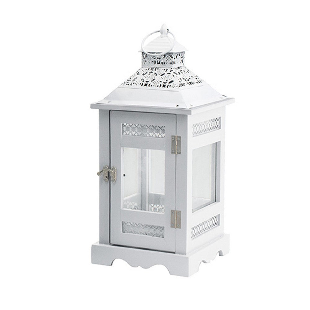 Decorative Lantern Set of 2 | Classic Cut Out Details & Glass Panels | White