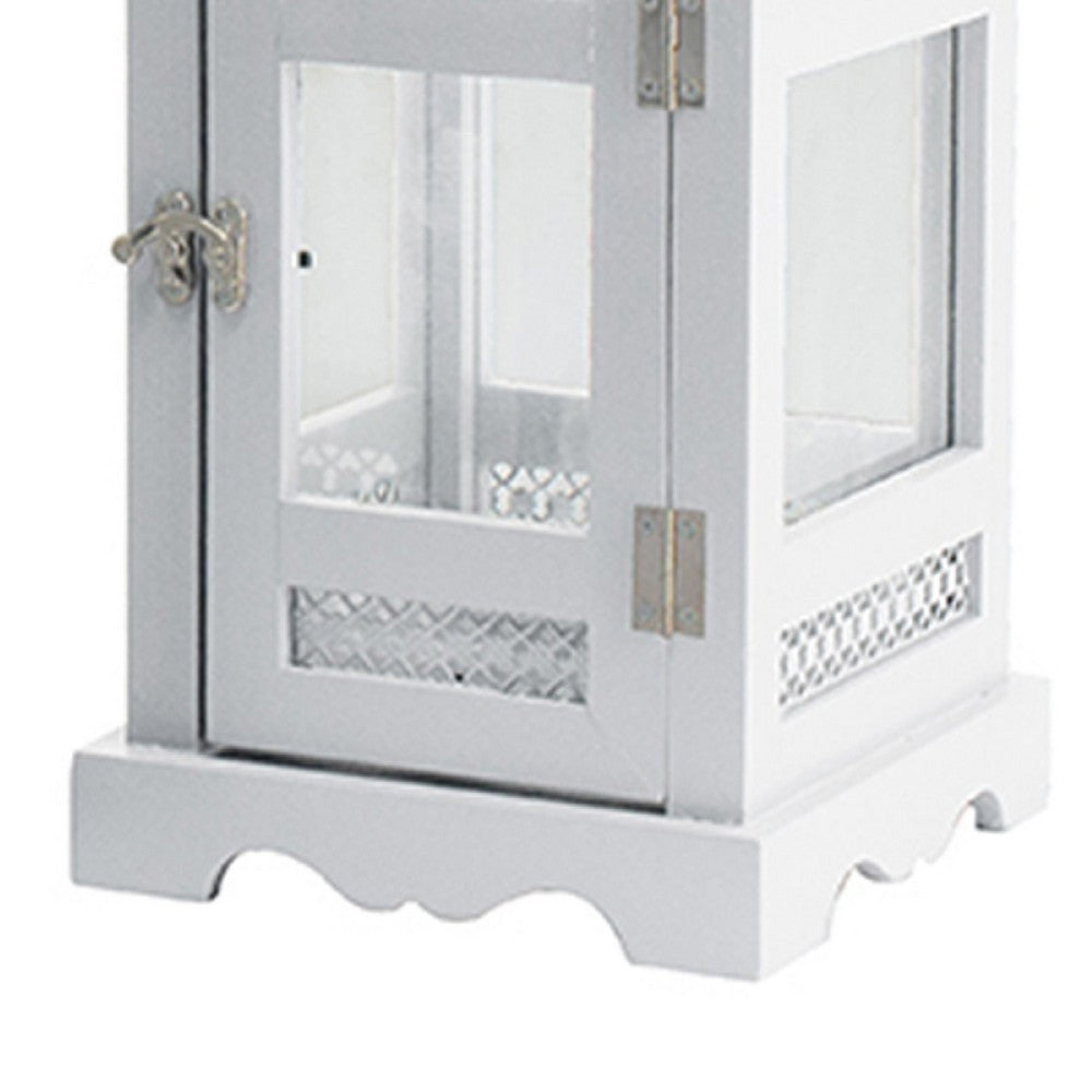 Decorative Lantern Set of 2 | Classic Cut Out Details & Glass Panels | White