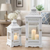 Decorative Lantern Set of 2 | Classic Cut Out Details & Glass Panels | White