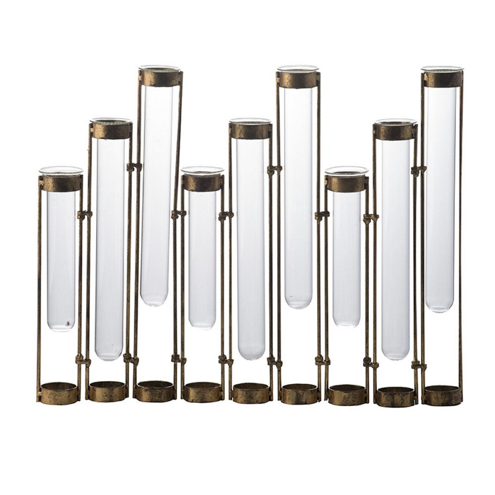 Glass Flower Vase with Separate Tubes & Bronze Metal Stand | 14" Accent