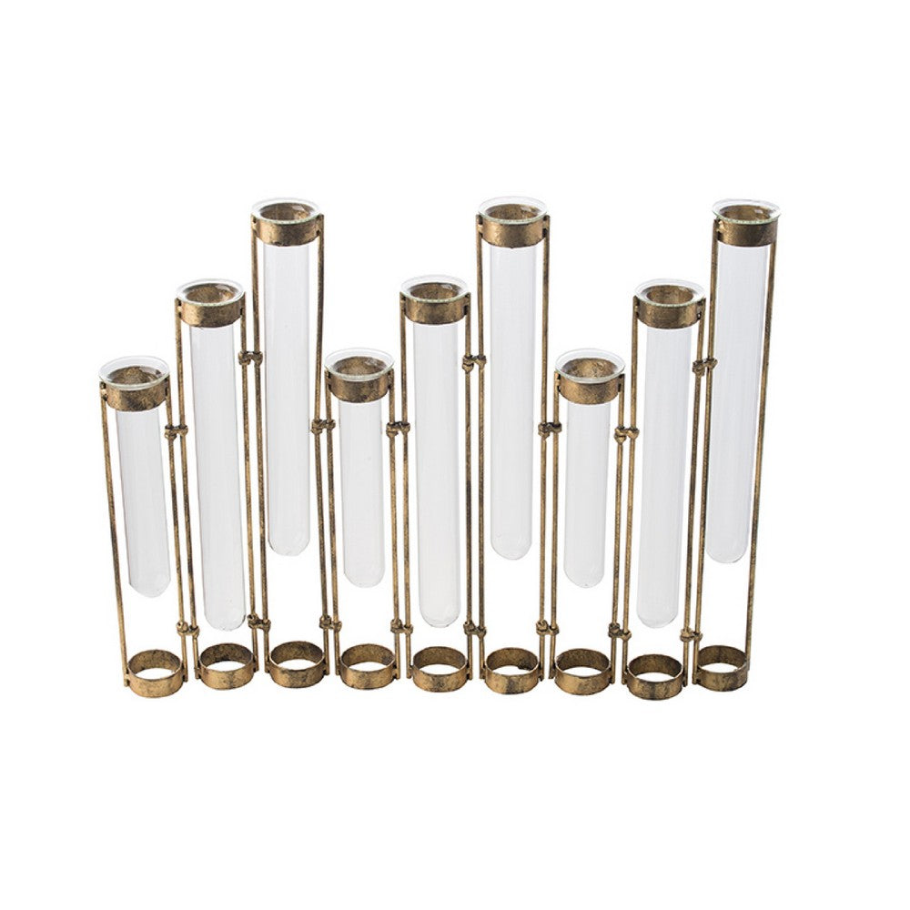 Glass Flower Vase with Separate Tubes & Bronze Metal Stand | 14" Accent