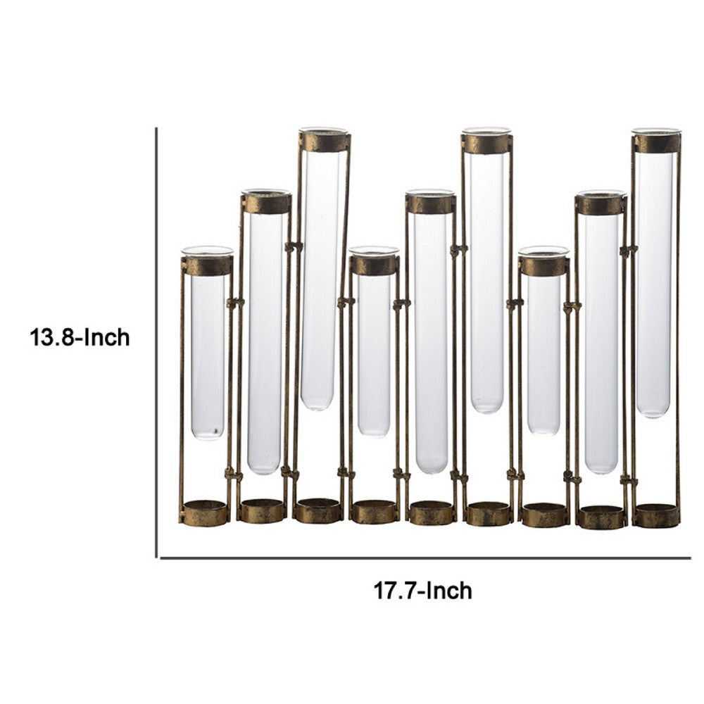 Glass Flower Vase with Separate Tubes & Bronze Metal Stand | 14" Accent