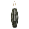 Prish Tall Lantern | Glass Insert | 33" Green Bamboo Frame | Hemp Rope