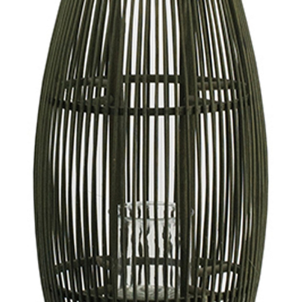 Prish Tall Lantern | Glass Insert | 33" Green Bamboo Frame | Hemp Rope