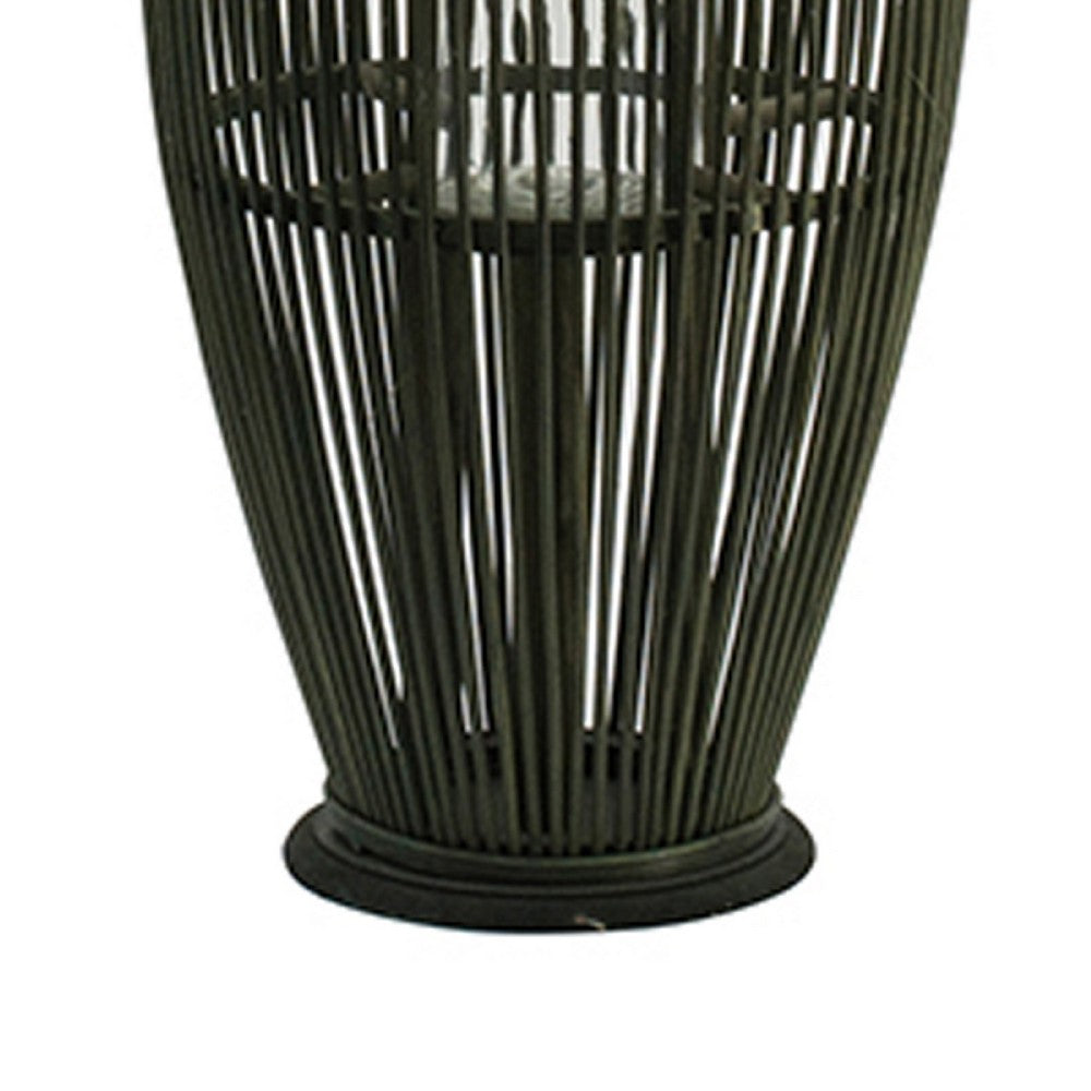 Prish Tall Lantern | Glass Insert | 33" Green Bamboo Frame | Hemp Rope