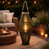 Prish Tall Lantern | Glass Insert | 33" Green Bamboo Frame | Hemp Rope
