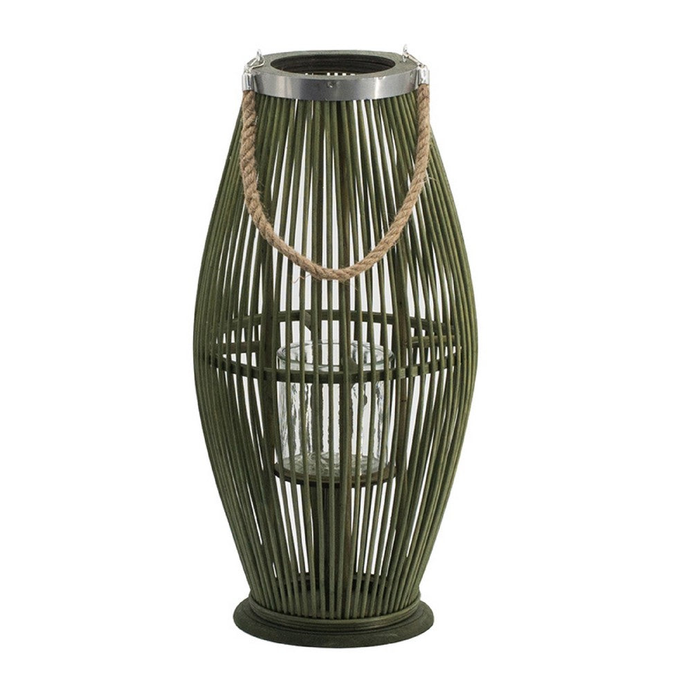 Prish Lantern | Glass Insert | 23" Green Bamboo Frame | Hemp Rope