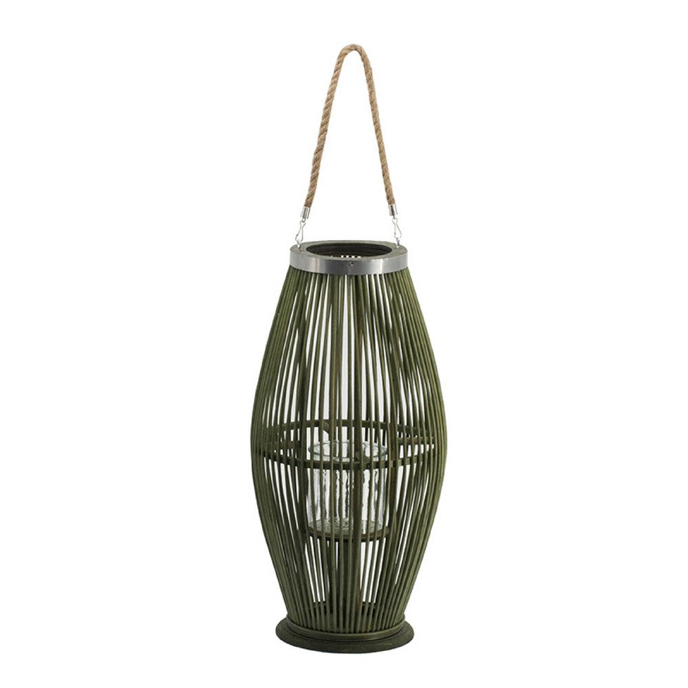 Prish Lantern | Glass Insert | 23" Green Bamboo Frame | Hemp Rope
