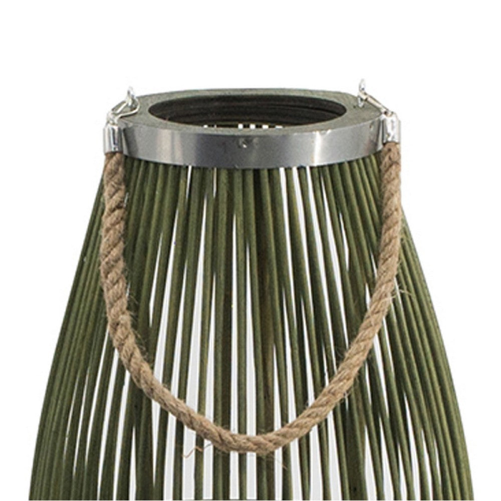 Prish Lantern | Glass Insert | 23" Green Bamboo Frame | Hemp Rope