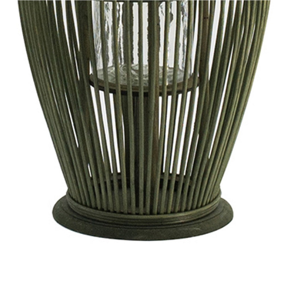 Prish Lantern | Glass Insert | 23" Green Bamboo Frame | Hemp Rope