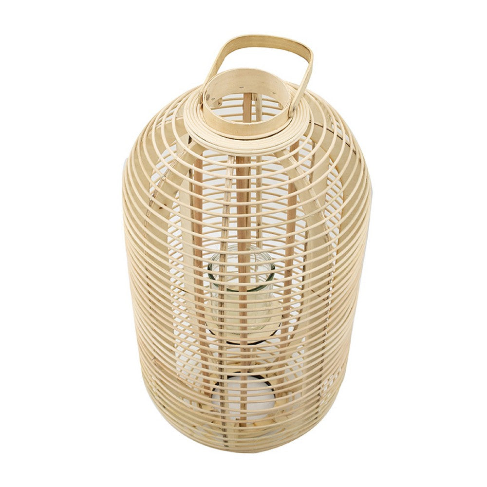 Rattan Bamboo Lantern with Glass Insert | Natural Beige Open Weave Frame
