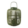 Green Bamboo Lantern with Glass Insert | Slatted Frame & Handle | 17"