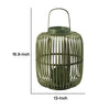 Green Bamboo Lantern with Glass Insert | Slatted Frame & Handle | 17"