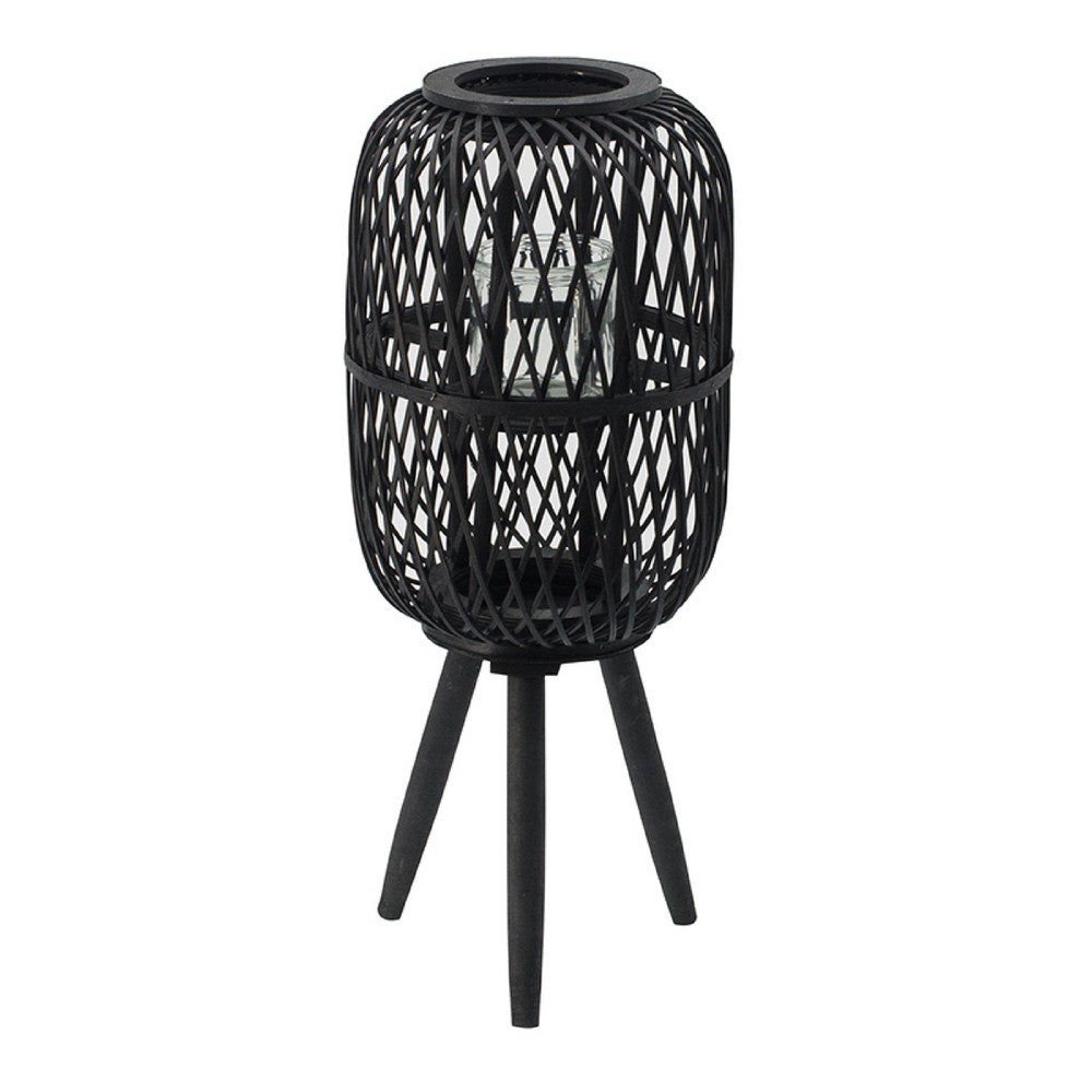 Lantern | Glass Insert with Black Bamboo Lattice Tripod Frame | 24"