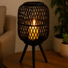 Lantern | Glass Insert with Black Bamboo Lattice Tripod Frame | 24"