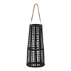 Rattan Lantern with Rope Hanging Handle | Open Slat Design | Black | 21"