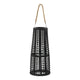 Rattan Lantern with Rope Hanging Handle | Open Slat Design | Black | 21"
