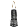 Rattan Lantern with Rope Hanging Handle | Open Slat Design | Black | 21"