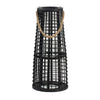 Rattan Lantern with Rope Hanging Handle | Open Slat Design | Black | 21"